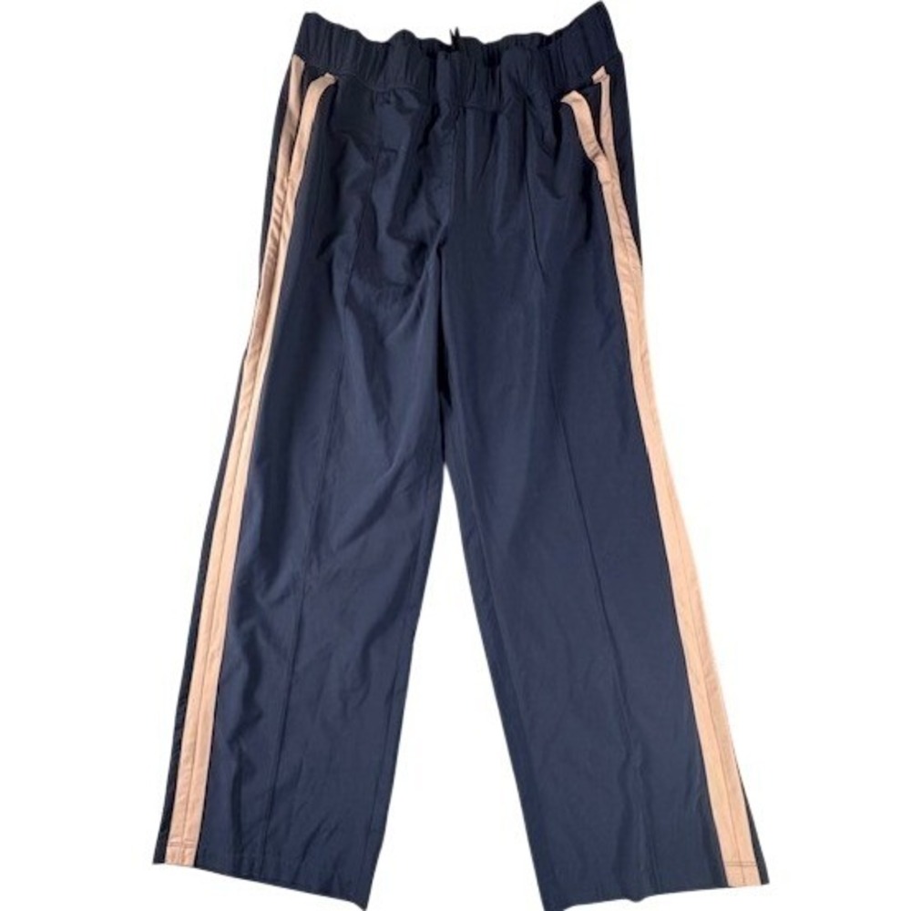 J.Jill Fit Track Pants Womens L Navy Blue Side Stripe Elastic Waist Athletic
